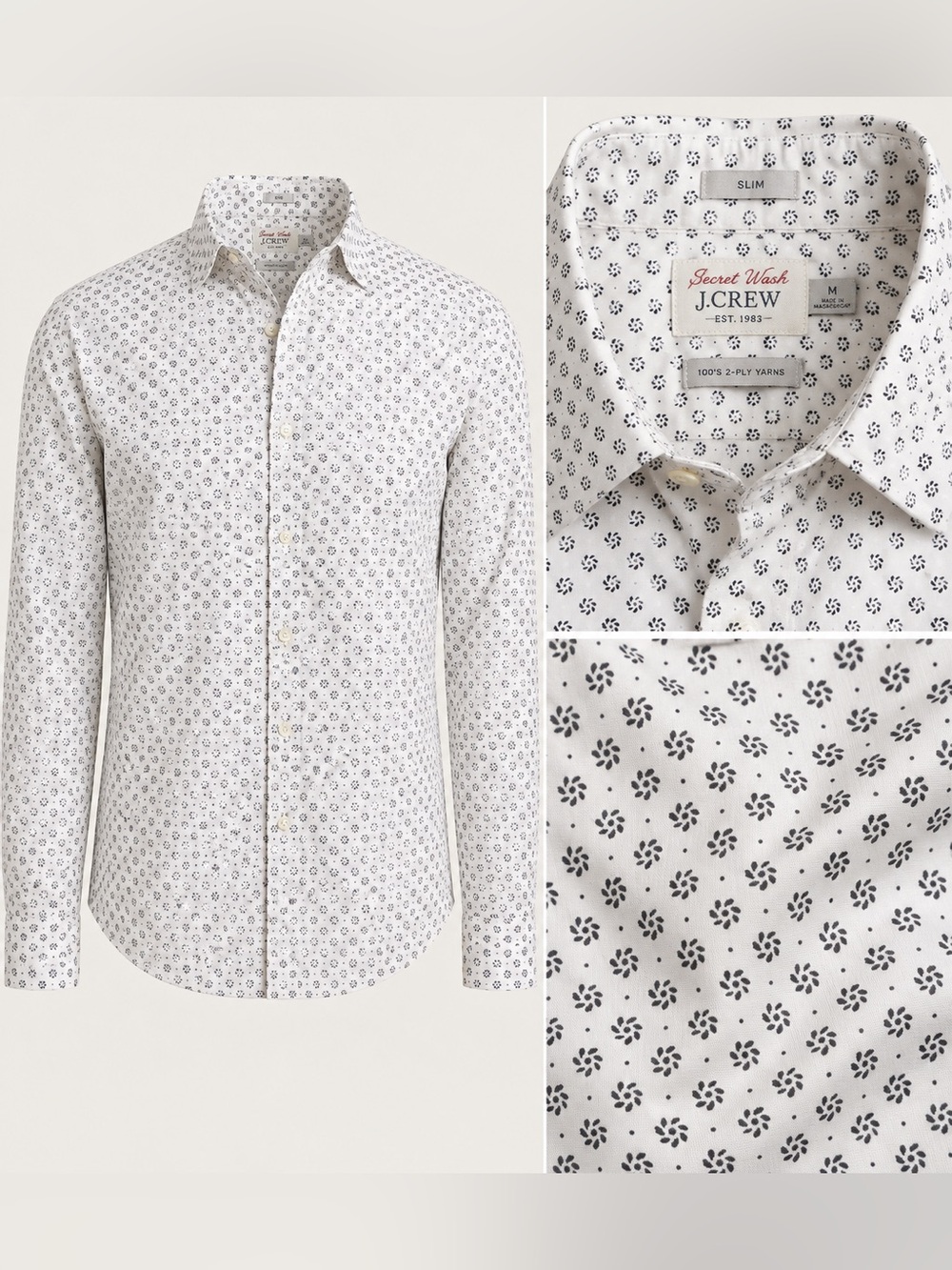 J.Crew Secret Wash 100’s 2-Ply Yarns Slim Floral Printed Men's Button Down Shirt
